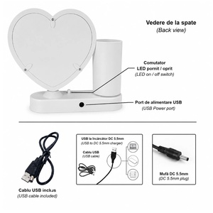 Rama foto, personalizata, Piksel, INIMA cu lumina led si suport pixuri - accesorii nuntă - amintiri și cadouri de nuntă - cadou nuntă - ramă foto cu pușculiță de bani - Artynos.ro
