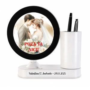 Rama foto, personalizata, Piksel, ROTUNDA cu lumina led si suport pixuri - Artynos.ro