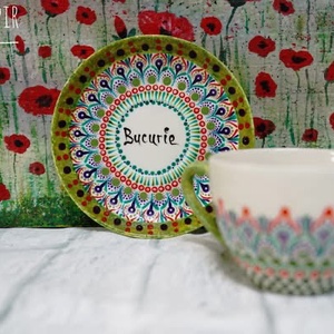 Set pictat ceașcă și farfurie  - casă & stil de viață - accesorii pentru echipamente de bucătărie - accesorii de servire - veselă, farfurii - Artynos.ro