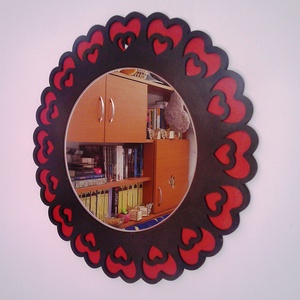 Oglinda sticla cu rama din MDF, 2 straturi de 4 mm, vopsita in culori acrilice, diametru ext 33 cm, diametru int. 20 cm, Casă & Stil de viață, Accesorii pentru decorat casa, Oglinzi perete, oglinzi decor, Prelucrarea lemnului, Pictură, ARTYNOS