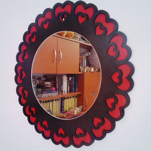 Oglinda sticla cu rama din MDF, 2 straturi de 4 mm, vopsita in culori acrilice, diametru ext 33 cm, diametru int. 20 cm - casă & stil de viață - accesorii pentru decorat casa - oglinzi perete, oglinzi decor - Artynos.ro