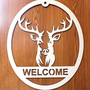 Panou Welcome, MDF alb decupat, decoratiune Cerb, 440x380x2.5 mm - casă & stil de viață - accesorii pentru casă și grădină - panouri de bun venit - Artynos.ro