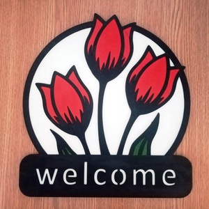 Panou Welcome cu flori, dimensiuni 28 cm x 31 cm, 2 straturi mdf 2.5 mm, Casă & Stil de viață, Accesorii pentru casă și grădină, Panouri de bun venit, Pictură, Prelucrarea lemnului, ARTYNOS