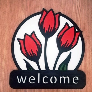 Panou Welcome cu flori, dimensiuni 28 cm x 31 cm, 2 straturi mdf 2.5 mm - casă & stil de viață - accesorii pentru casă și grădină - panouri de bun venit - Artynos.ro