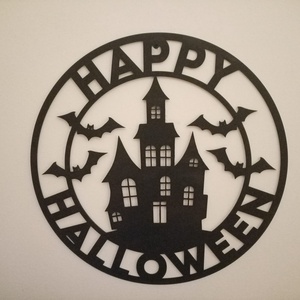 Decoratiune de perete - Happy Halloween, Casa & Stil de viata, Accesorii pentru decorat casa, Halloween - tot ce ai nevoie pentru petrecere!, Ornamente de Halloween, Prelucrarea lemnului, Pictura, ARTYNOS