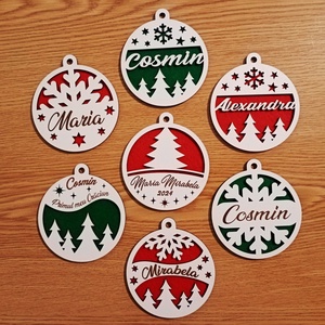 Globuri de craciun personalizate cu nume sau text, mdf alb, 9 cm - accesorii de crăciun - decorațiuni de crăciun de casă - decorațiuni pentru pomul de crăciun - Artynos.ro