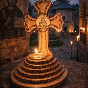 Candela din lemn - casă & stil de viață - accesorii religioase - cruce - Artynos.ro