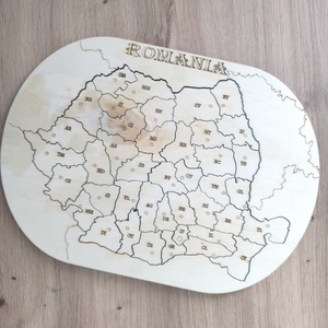 Harta Puzzle Romania din lemn  - jucării și echipamente pentru copii - jocuri de gândire - jocuri educative - Artynos.ro
