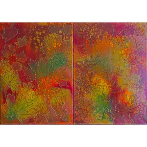 Set 2 Tablouri Explozie de toamnă , Arte vizuale și accesorii , Picturi, Picturi în tehnică mixtă, Pictură, ARTYNOS
