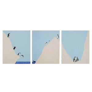 Set 3 Tablouri Penguins, Arte vizuale și accesorii , Picturi, Picturi în tehnică mixtă, Pictură, ARTYNOS