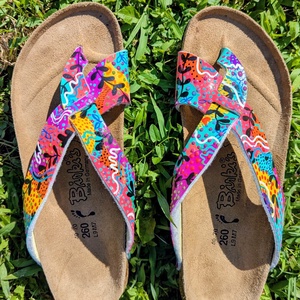 Sandale pictate manual Birkenstock , Imbracaminte si moda, Pantofi, papuci, sosete, Sandale, Pictura, Sandale Birkenstock Birki’s marimea 40 Eu, pictate manual folosind culori profesionale si photocrom..., ARTYNOS