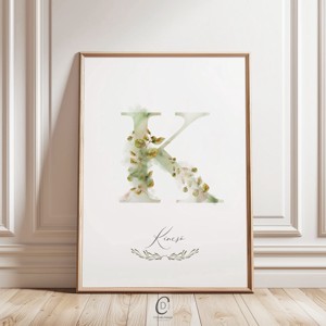 Scrisoarea K, monograma, imagine de ziua numelui, decorare, arta de perete acuarela, personalizata, , , ARTYNOS