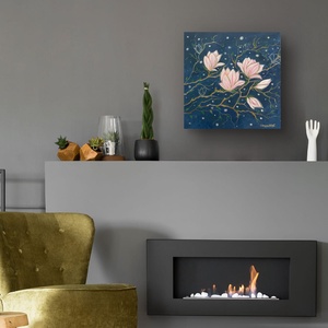 Magnolii sub cerul noptii Pictura originala acrilice pe panza Tablou pictat manual, Unic - arte vizuale și accesorii  - picturi - pictură acrilică - Artynos.ro