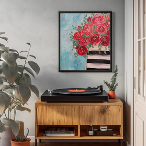 Vaza cu Roze,  Pictura originala acrilice pe panza Tablou pictat manual, Unic - arte vizuale și accesorii  - picturi - pictură acrilică - Artynos.ro