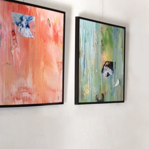 Pictura rosie abstracta tablou portocaliu abstract tablou acrilic pe panza pictura abstracta pictura figurativa cu colaj - arte vizuale și accesorii  - picturi - pictură acrilică - Artynos.ro