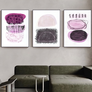 Set 3 printuri acuarela pe hartie poster acuarela print abstract roz negru decoratiune interioara design interior cadou - Artynos.ro