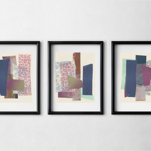 Set 3 printuri colaj pe hartie poster mixed media print abstract roz negru decoratiune interioara design interior cadou, Casă & Stil de viață, Accesorii pentru decorat casa, Picturi murale, Postere, Fotografie, grafică, desen, ilustrație, Pictură, ARTYNOS