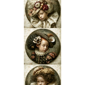 Hartie de orez A4 Copii din epoca nobila (J) - Rice paper decoupage, Hartie de orez imprimata A4, Accessorii si unelte, Hartie, Hartie decoupage, Decoupage, transfer si tehnici servetel, „Copiii din epoca nobila” este o serie de portrete circulare care surprind inocenta si eleganta ari..., ARTYNOS