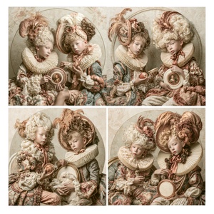Copiii Versailles-ului (B) - Portrete de copii rococo pe hartie de orez, Hartie de orez decoupage A4, Accessorii si unelte, Hartie, Hartie decoupage, Decoupage, transfer si tehnici servetel, ARTYNOS