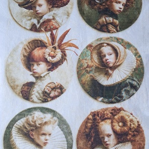 Hartie de orez A4 Copii din epoca nobila (I) - Rice paper decoupage, Hartie de orez imprimata A4 , Accessorii si unelte, Hartie, Hartie decoupage, Decoupage, transfer si tehnici servetel, „Copiii din epoca nobila” este o serie de portrete circulare care surprind inocenta si eleganta ari..., ARTYNOS