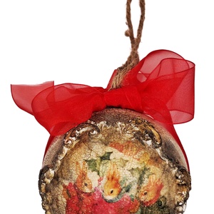Glob - Iepurasii nazdravani, Craciun, Decoratiuni de Craciun de casa, Pom de Craciun , Decoupage, transfer si tehnici servetel, Glob de brad realizat manual cu portrete de soricei  vintage.
Globul are 2 parti decorate. 
Diametr..., ARTYNOS