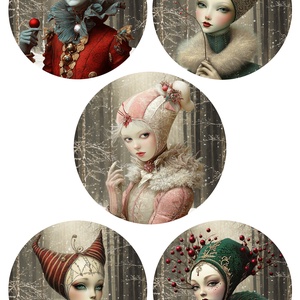 Hartie de orez A4, Artistic Rice Paper - Fantasy Cristmas (3), Accesorii si unelte, Hartie, Hartie decoupage, Decoupage, transfer si tehnici servetel, Coala de orez  pentru decoupage, cu ilustratii fantasy in stil Belle Époque. Designul prezinta noua..., ARTYNOS