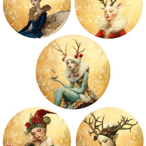 Hartie de orez A4, Artistic Rice Paper - Fantasy Cristmas (4), Accesorii si unelte, Hartie, Hartie decoupage, Decoupage, transfer si tehnici servetel, Coala de orez  pentru decoupage, cu ilustratii fantasy in stil Belle Époque. Designul prezinta noua..., ARTYNOS