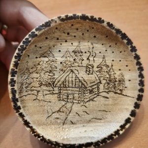 Tablou pirogravat manual, cadou de crăciun. - arte vizuale și accesorii  - sculptură - statuie lemn - Artynos.ro