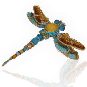 Brosa libelula auriu turcoaz accesorii sacou bijuterii handmade - bijuterii - broșă, insigne - insigne - Artynos.ro