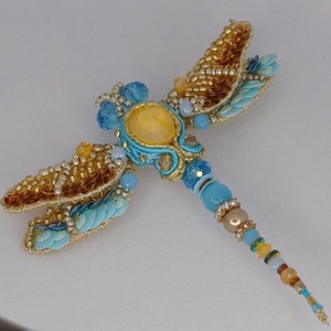 Brosa libelula auriu turcoaz accesorii sacou bijuterii handmade - bijuterii - broșă, insigne - insigne - Artynos.ro