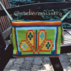 Geanta handmade Crisana- motiv popular traditional soare floare colectia urban - Artynos.ro