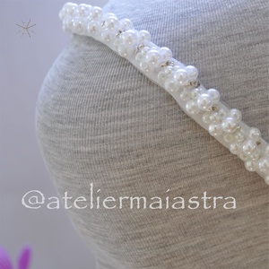 Esarfa dezgatit mireasa subtire centură mireasa margele alb perlat/ ivory sidef- accesoriu par mireasa - accesorii nuntă - accesorii de nuntă - curele de nuntă, panglici - Artynos.ro