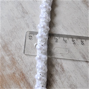 Esarfa dezgatit mireasa subtire centură mireasa margele alb perlat/ ivory sidef- accesoriu par mireasa - accesorii nuntă - accesorii de nuntă - curele de nuntă, panglici - Artynos.ro