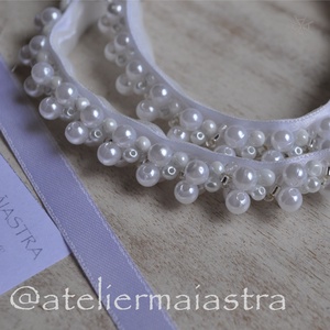 Esarfa dezgatit mireasa subtire centură mireasa margele alb perlat/ ivory sidef- accesoriu par mireasa - accesorii nuntă - accesorii de nuntă - curele de nuntă, panglici - Artynos.ro