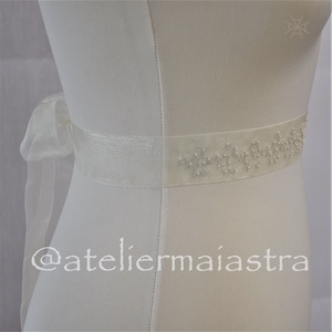 Esarfa dezgatit mireasa lata ivory margele cu aspect vintage - accesorii nuntă - accesorii de nuntă - curele de nuntă, panglici - Artynos.ro