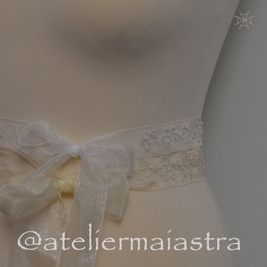 Esarfa dezgatit mireasa lata ivory margele cu aspect vintage - accesorii nuntă - accesorii de nuntă - curele de nuntă, panglici - Artynos.ro