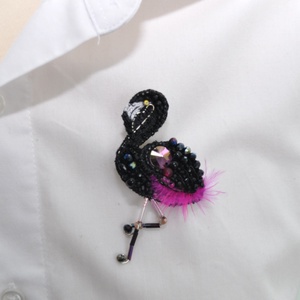 brosa flamingo negru 3D cristale handmade  accesorii femei, bijuterii cadou accesorii sacou bijuterii handmade - bijuterii - broșă, insigne - insigne - Artynos.ro