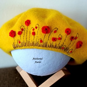 Bereta galbena, Imbracaminte si moda, Esarfe, palarii, fularuri, Palarie, Broderie, ARTYNOS