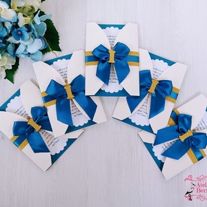 Invitații botez băieți cu inițială Royal Blue - Artynos.ro