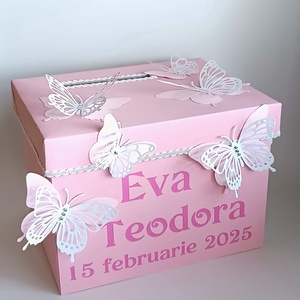 Cutie pentru dar botez fetita fluturasi roz - Artynos.ro