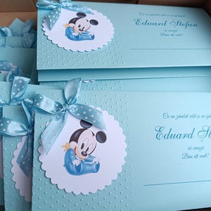 Plicuri dar botez băieți, baby Mickey bleu - Artynos.ro