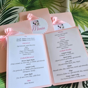 Meniuri tip carte pentru botez fetițe Minnie roz - jucării și echipamente pentru copii - daruri de botez - Artynos.ro