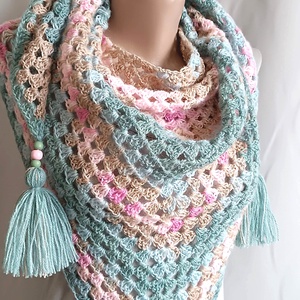 Șal triunghiular croșetat manual LIDIA - îmbrăcăminte și modă - eșarfe, pălării, fularuri - șaluri - Artynos.ro