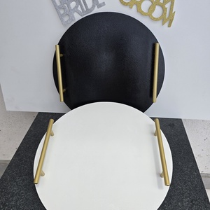 Tăviță Elegant White Alb Lucios, cu mânere aurii - accesorii nuntă - accesorii de nuntă - suport verighete și perne pentru inele - Artynos.ro