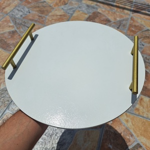 Tăviță Elegant White Alb Lucios, cu mânere aurii - accesorii nuntă - accesorii de nuntă - suport verighete și perne pentru inele - Artynos.ro