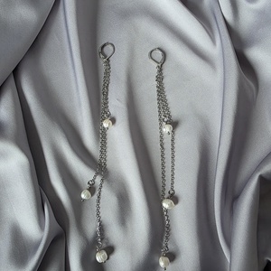 Cercei lungi din otel inoxidabil si perle de cultura  - Artynos.ro