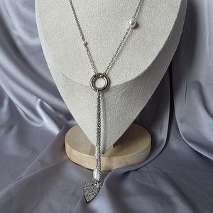 Colier lung din otel inoxidabil si perle de cultură  - bijuterii - coliere - coliere din perle - Artynos.ro