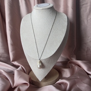 Colier cu perla de cultura baroca  si lant din otel inoxidabil - Artynos.ro