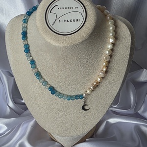 Colier din agat albastru  si perle de cultura - bijuterii - coliere - coliere din perle - Artynos.ro