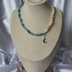 Colier din agat albastru  si perle de cultura - Artynos.ro